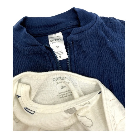 Carter’s Just One You Striped Planes Top and Bottom 3 piece Set Baby Boy - Picture 7 of 8